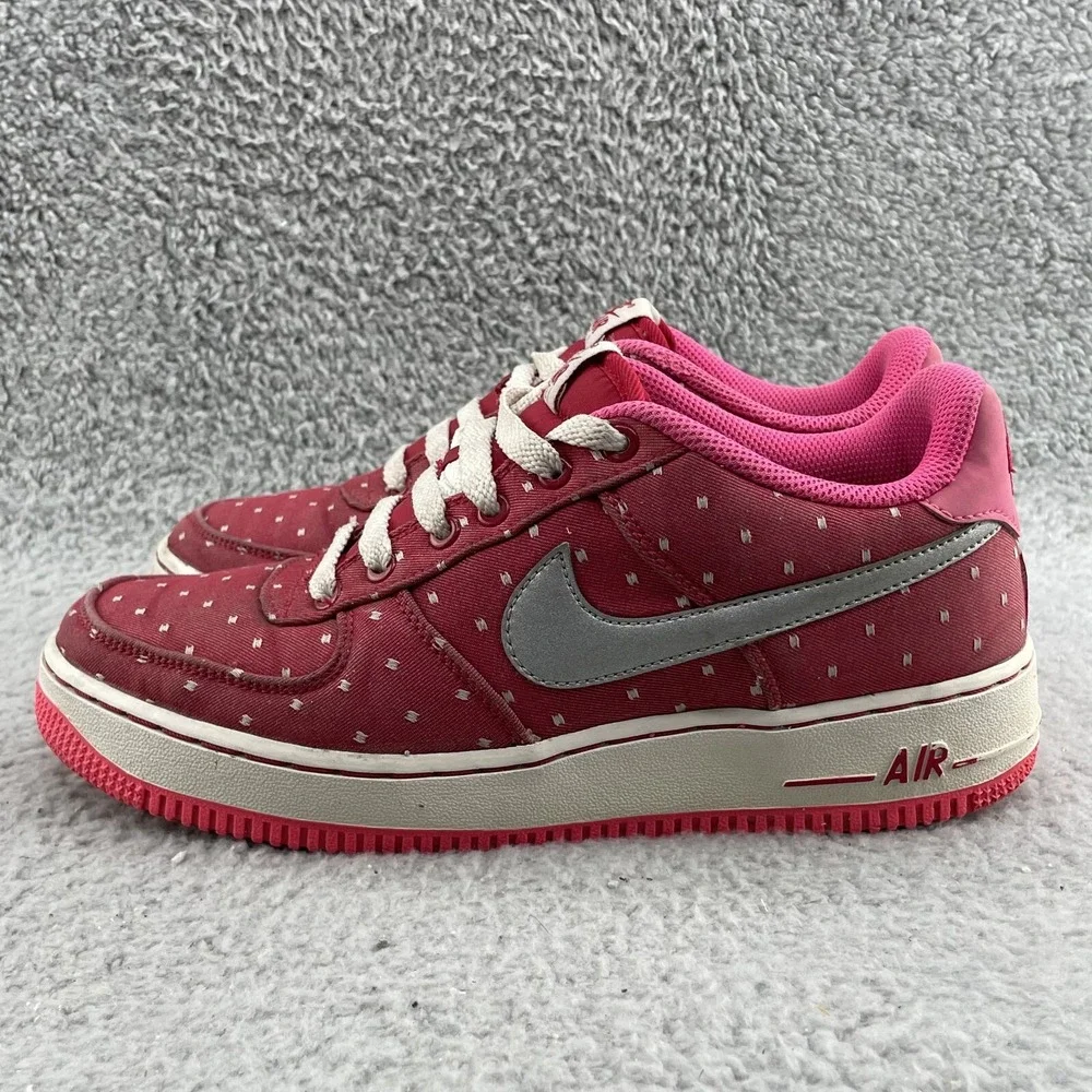 Nike Air Force 1 Shoes Youth 6.5 Red Pink‎ Dot Canvas Sports Casual Streetwear